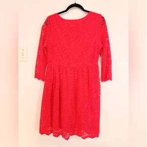 Red Lace Fit & Flare Dress | Long Sleeve | Size L